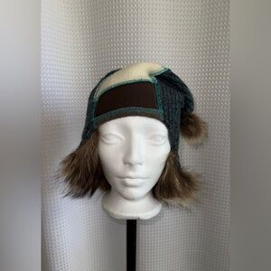 MYCO ANNA patchwork knitted winter hat with genuine fur